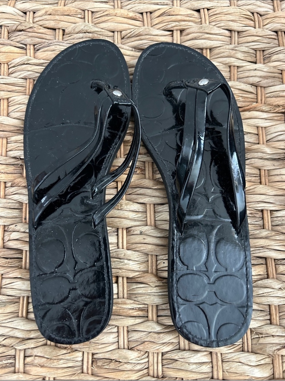 Coach Women's Black Patent Flip Flop Sandals